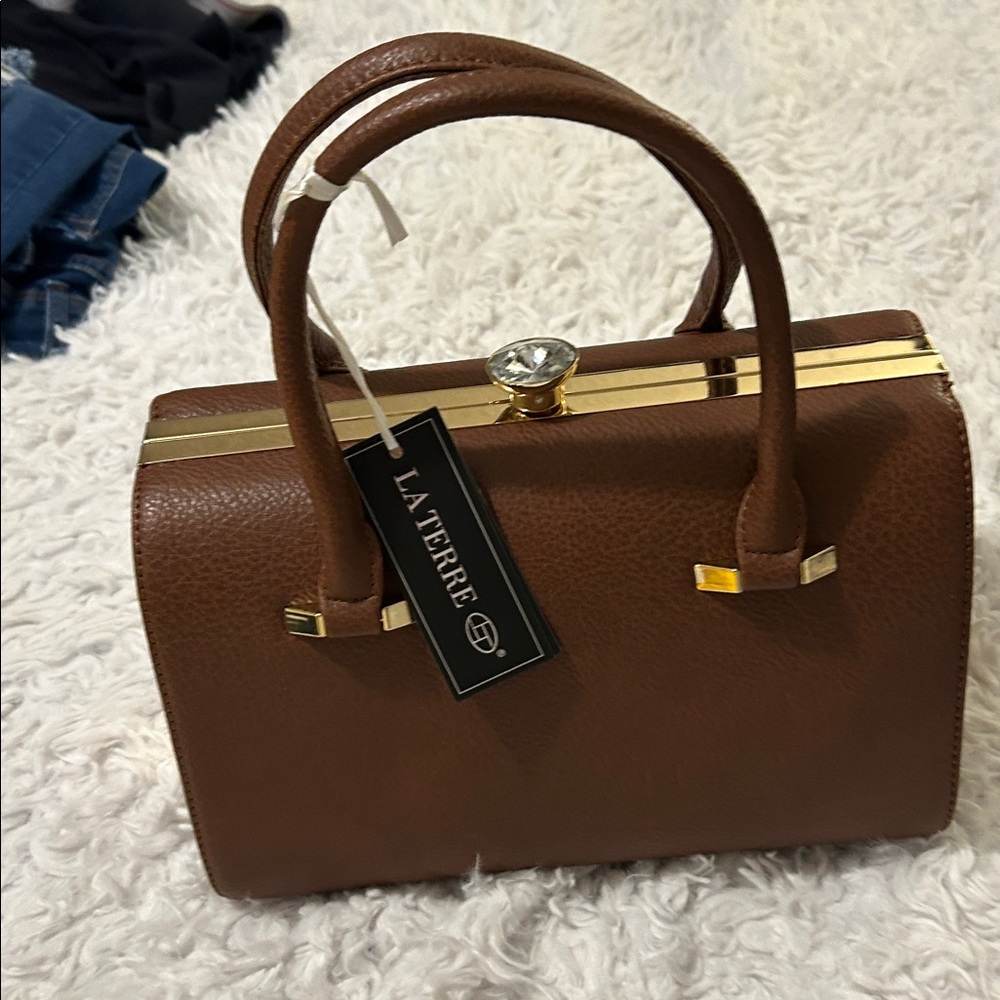 La Terre Brown Handbag with Gold Accents
